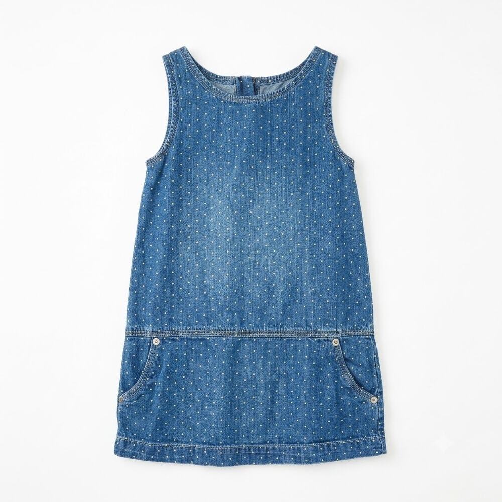 BABYGAP Kids Denim Pinafore Dress Blue Polka Dot Cotton GAP Toddler Girl 4
